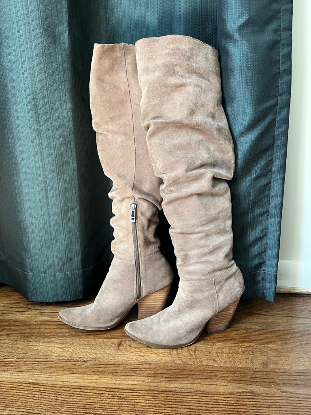 Women's darke Taupe Suede Slouch above knee Boots free people